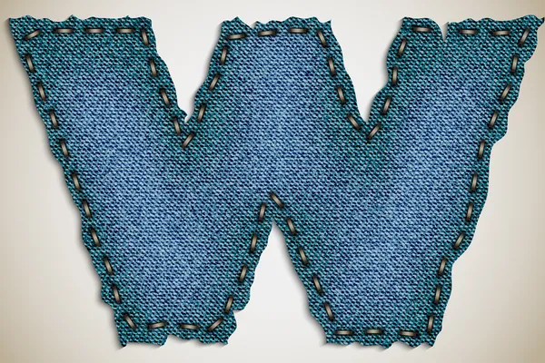 Denim letra W alfabeto textura jeans. vector — Archivo Imágenes Vectoriales