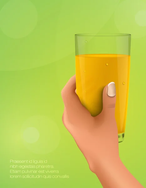 Hand met een glas sap van citrusvruchten — Stockvector