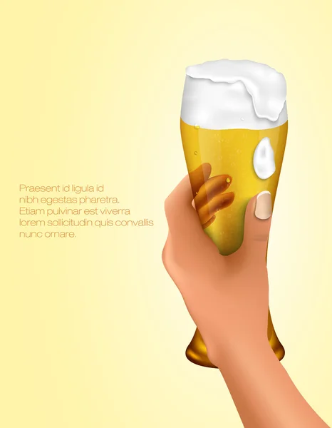 Main tenant un verre de bière légère — Image vectorielle