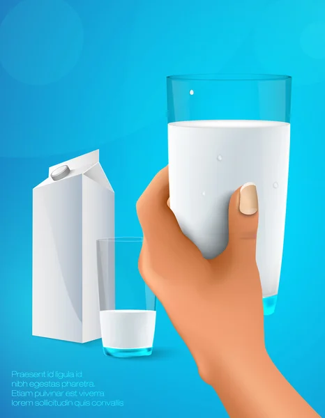 Mano sosteniendo un vaso de leche — Vector de stock