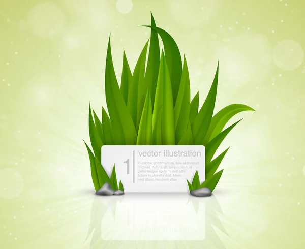 Hierba verde con un signo de texto — Vector de stock