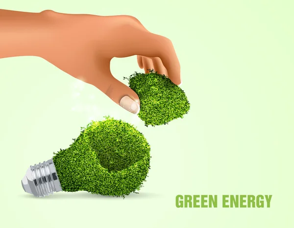 Light out of the grass with a hand and highlights. the concept of clean energy — Stock Vector