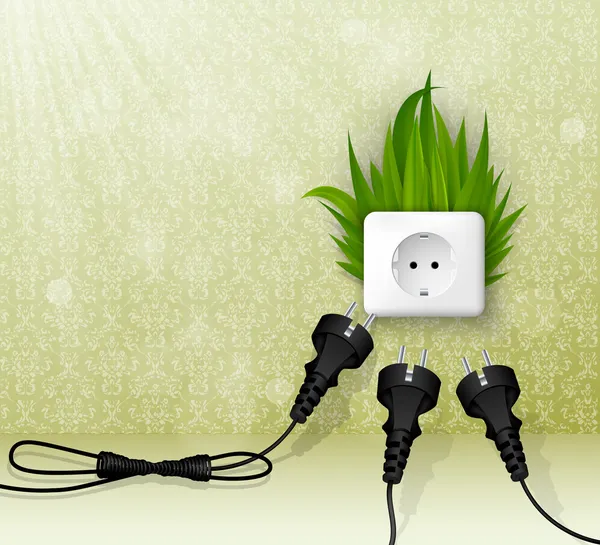 Groen gras en een socket met stekkers. het concept van schone energie — Stockvector