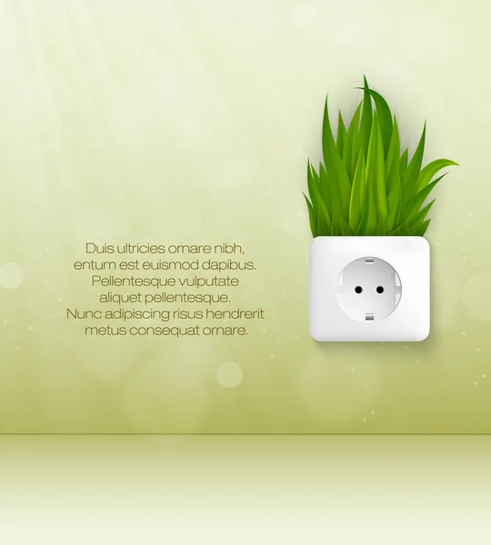 Yeşil çim ve bir soket fişleri ile. temiz enerji kavramı — Stok Vektör
