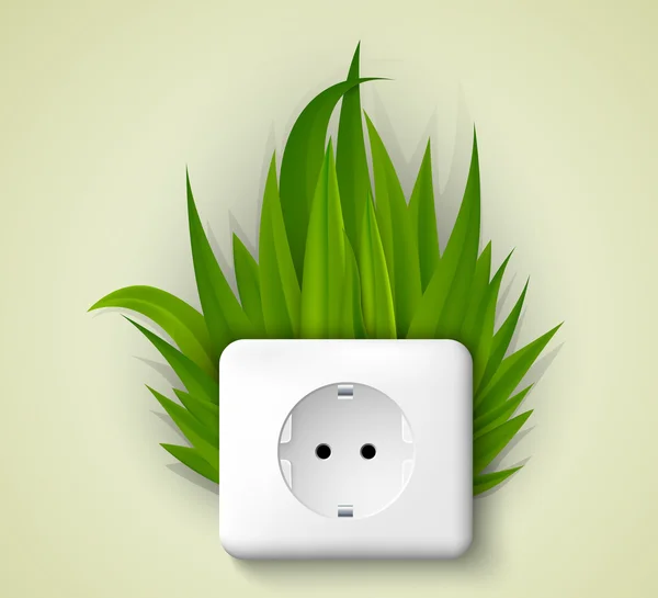 Groen gras en een socket met stekkers. het concept van schone energie — Stockvector