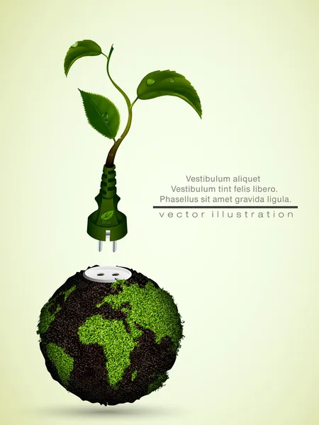 Bouchon vert avec feuilles et planète. concept d'énergie propre — Image vectorielle