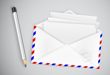 Open envelope with a letter and a pencil clipart