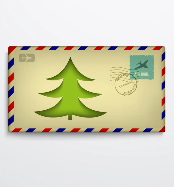 Enveloppe de Noël avec arbre de Noël — Image vectorielle