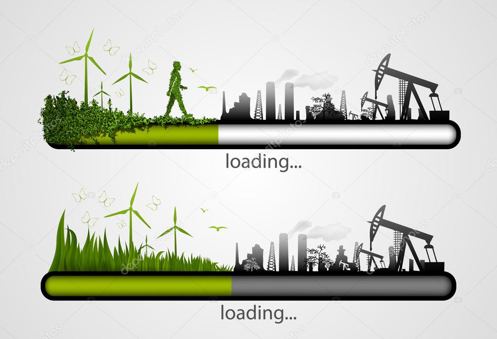 Loading bar with the loading of green. concept of ecology