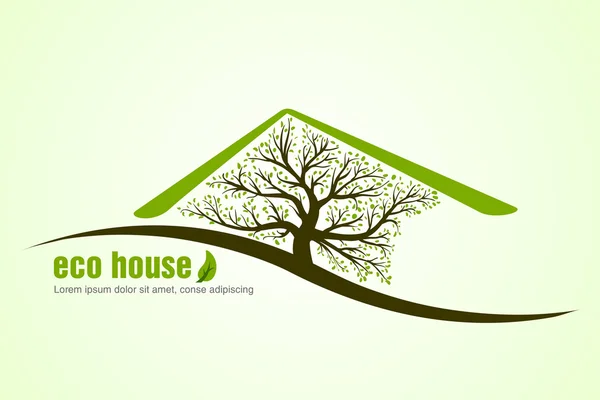 Eco green house with tree — Stock Vector