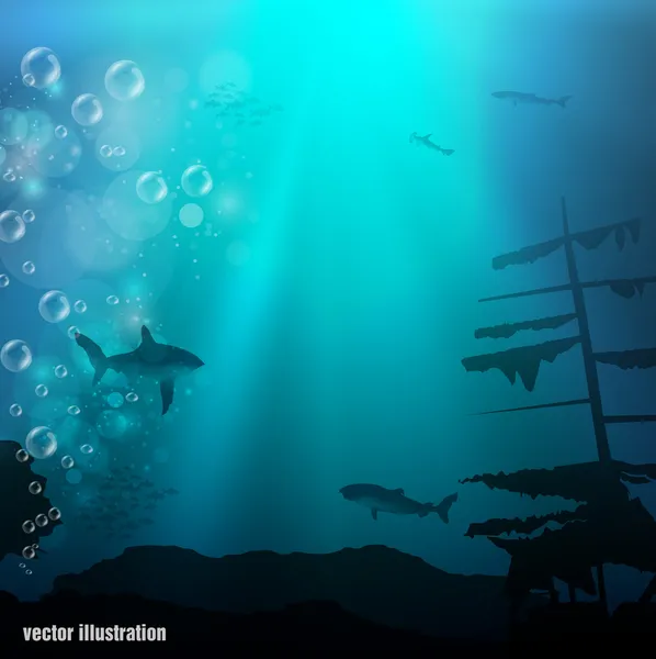 Eau de mer avec requin — Image vectorielle