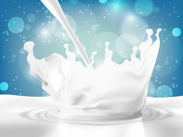 Verter la leche en un fondo azul . — Vector de stock