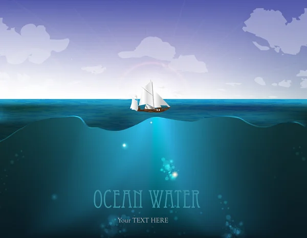 Agua del océano con un yate — Vector de stock