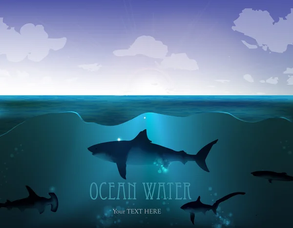 Eau de mer avec requin — Image vectorielle