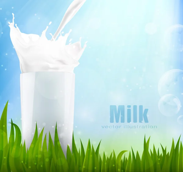 Fresh milk in the green grass — Stock Vector