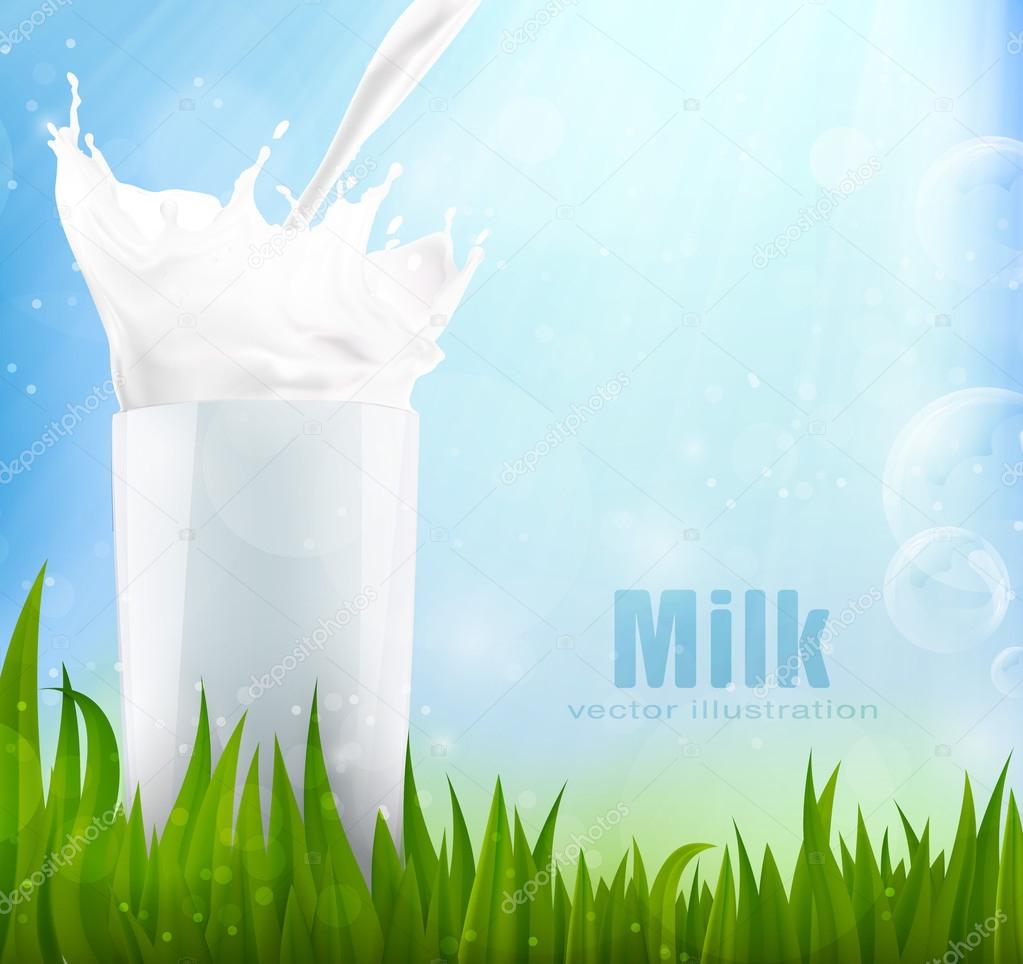 Fresh milk in the green grass