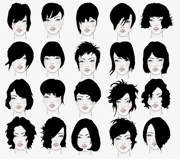 Conjunto de penteados femininos — Vetor de Stock