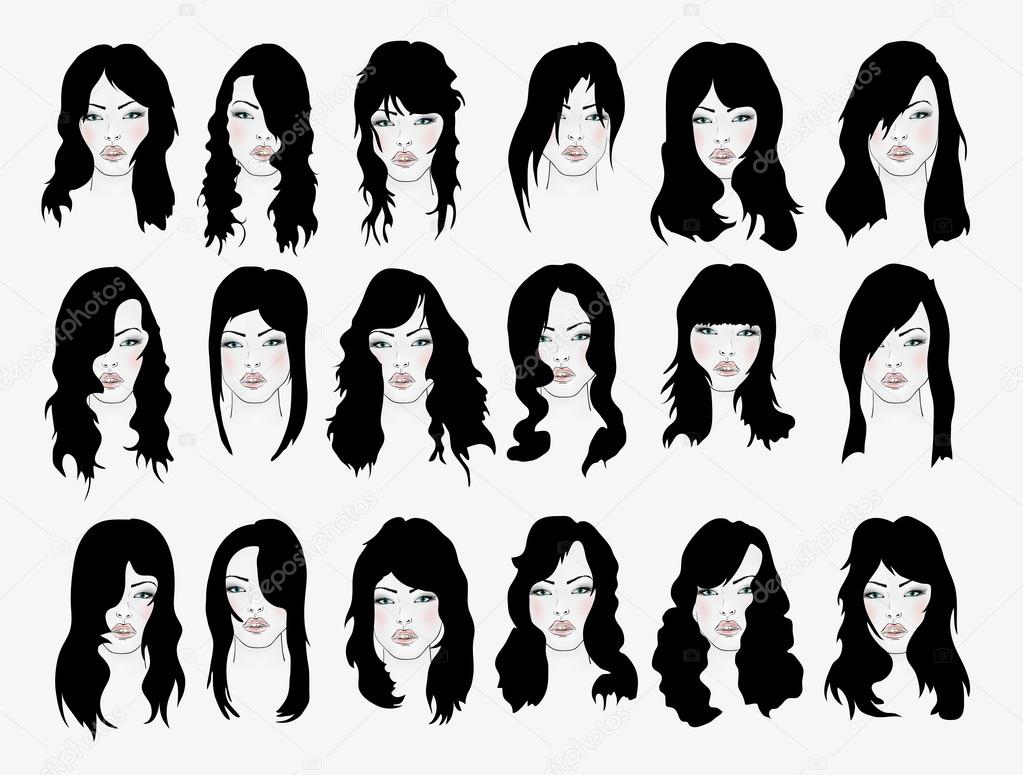 Set of women's hairstyles