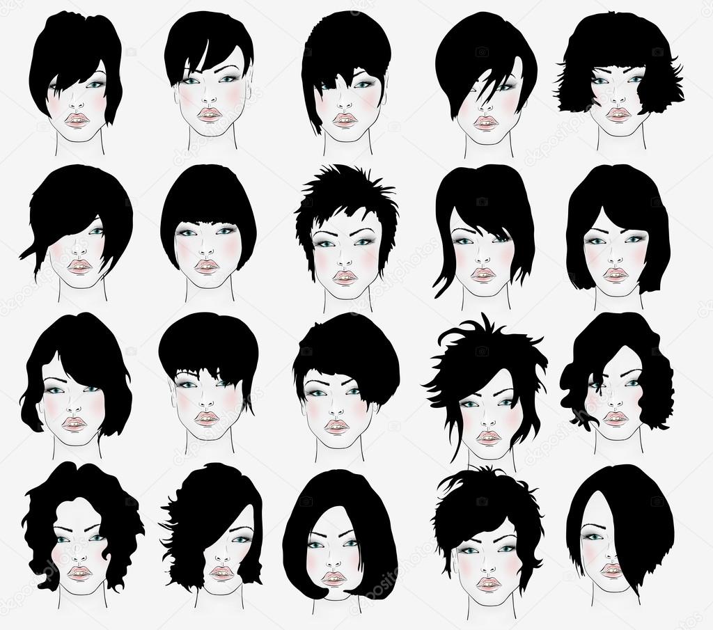 Set of women's hairstyles