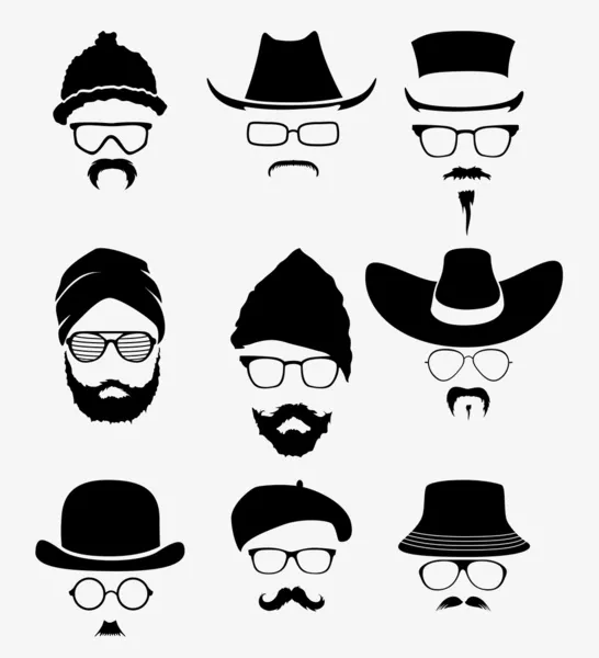 Chapeaux avec lunettes de soleil et moustache — Image vectorielle