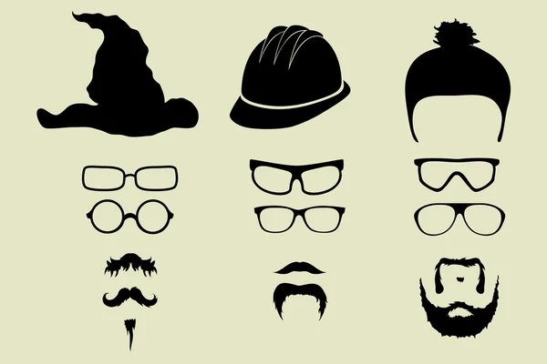 Zestaw okulary i kapelusze wąsy — Wektor stockowy