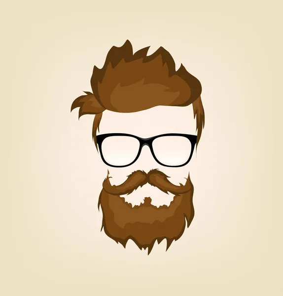 Moustache, barbe et coiffure hipster dans des lunettes — Image vectorielle