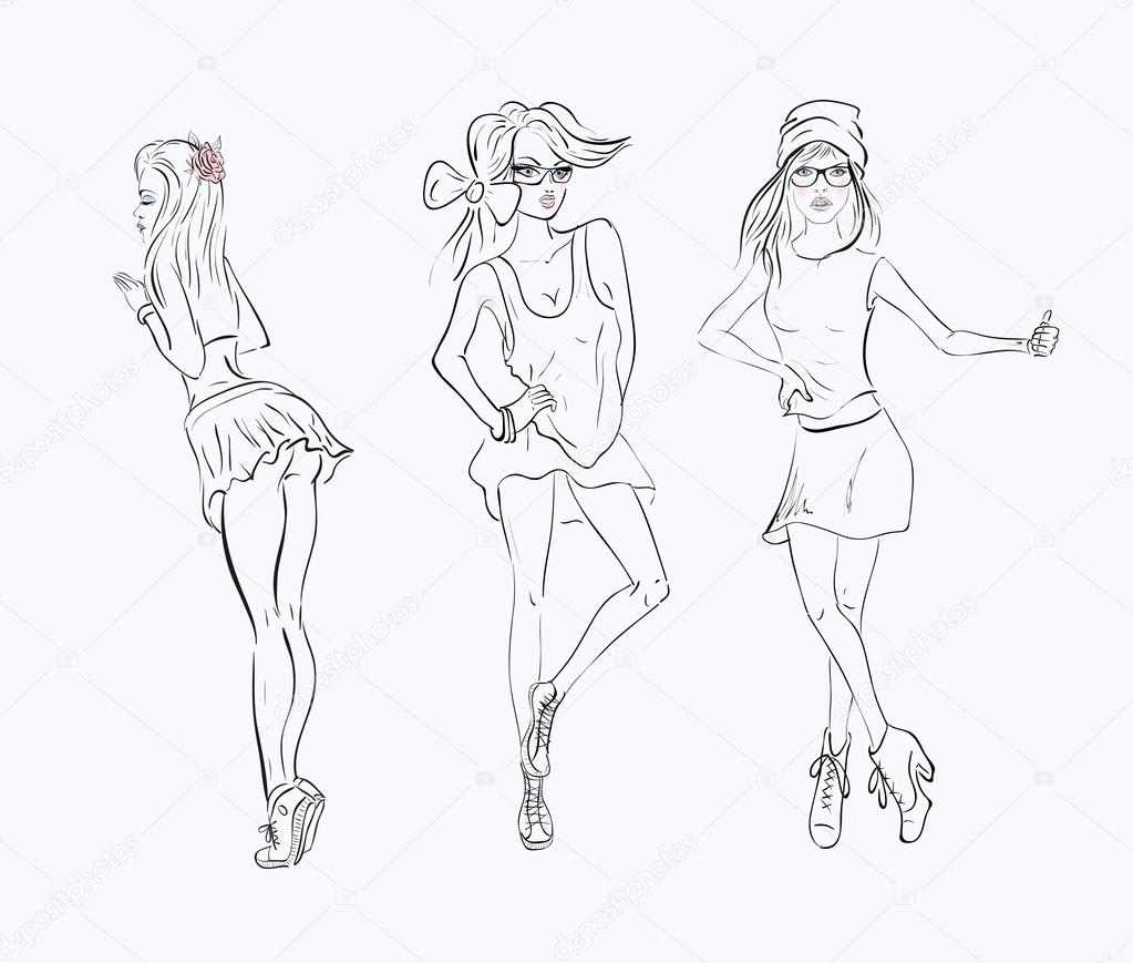 Sketch Drawing Girls In A Short Dress Vector Image By C Panaceadoll Vector Stock 46737061