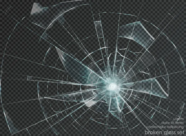 Gebroken Glas Transparante Ondergrond Vectorillustratie — Stockvector