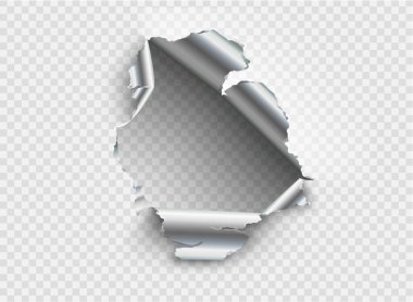 düzensiz deliğe şeffaf arka plan üzerinde yırtık metal yırtılmış