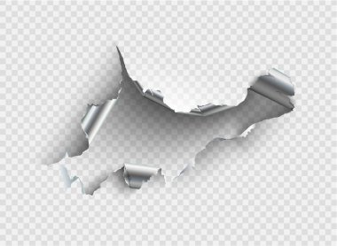 düzensiz deliğe şeffaf arka plan üzerinde yırtık metal yırtılmış