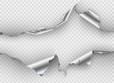 düzensiz deliğe şeffaf arka plan üzerinde yırtık metal yırtılmış