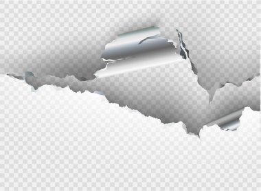 düzensiz deliğe şeffaf arka plan üzerinde yırtık metal yırtılmış