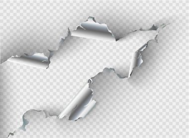 düzensiz deliğe şeffaf arka plan üzerinde yırtık metal yırtılmış