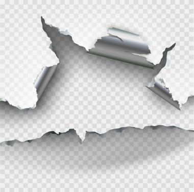 düzensiz deliğe şeffaf arka plan üzerinde yırtık metal yırtılmış