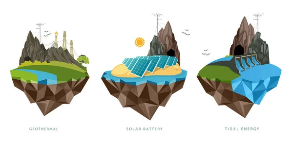 Infographics Förnybar Energi Jord Sol Vind Och Vatten Vektorillustration — Stock vektor