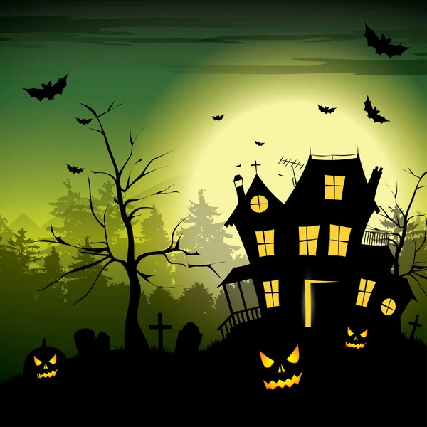 Casa assustadora - fundo de Halloween —  Vetores de Stock