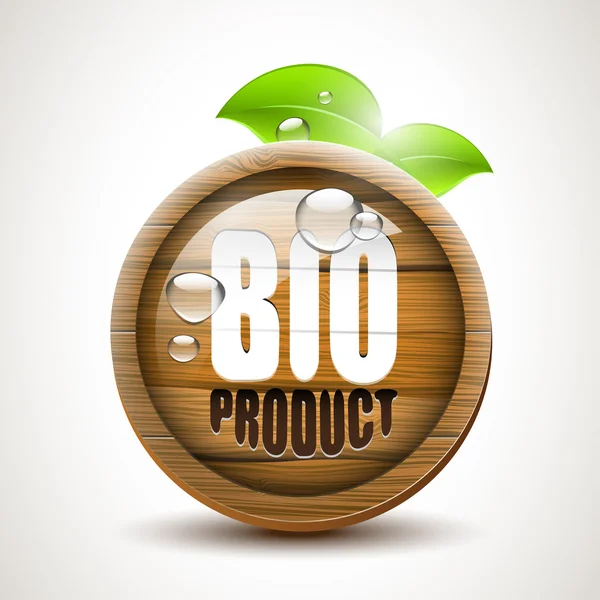 Producto BIO - icono de madera brillante — Vector de stock