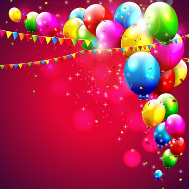 Colorful birthday balloons on red background clipart