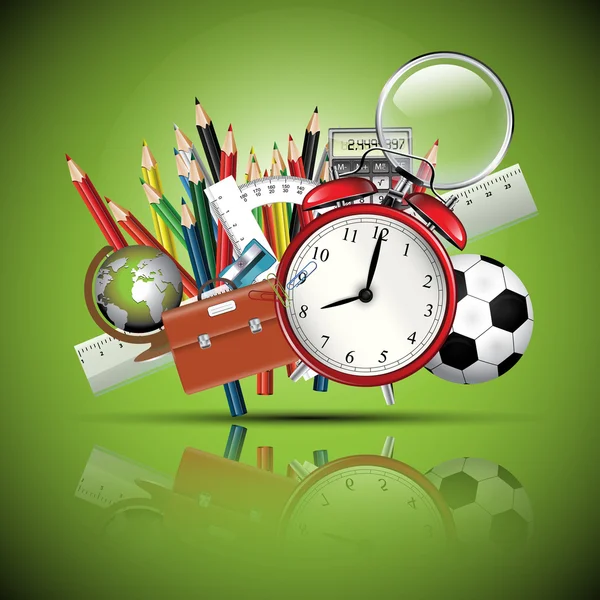 School supplies - green glossy background — Wektor stockowy