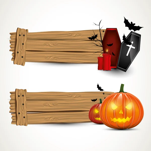 Halloween poziome bannery drewniane — Wektor stockowy