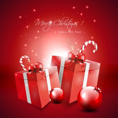 Kırmızı Noel hediyeleri ve baubles ile arka plan