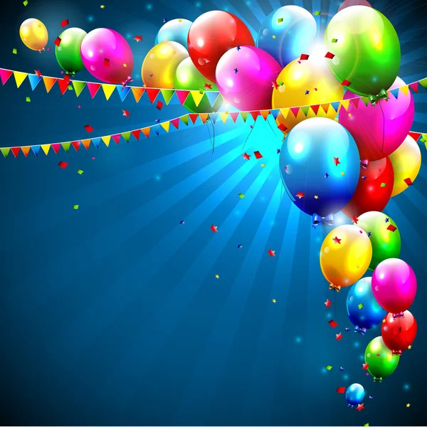 Colorful birthday balloons on blue background - Stock Image - Everypixel