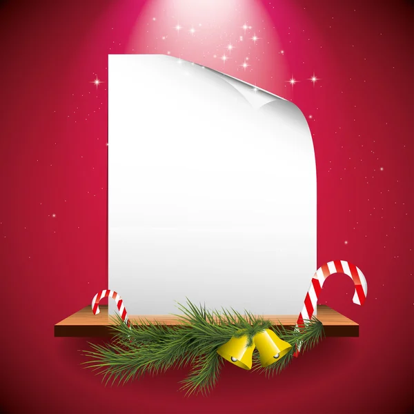 Carte de vœux de Noël rouge avec papier vide sur l'étagère — Image vectorielle