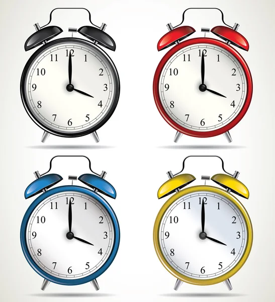 Set de cuatro relojes de alarma vintage — Vector de stock