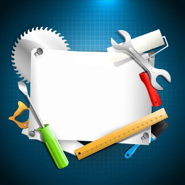 Tools and empty paper - Carpentry background — Stock Vector