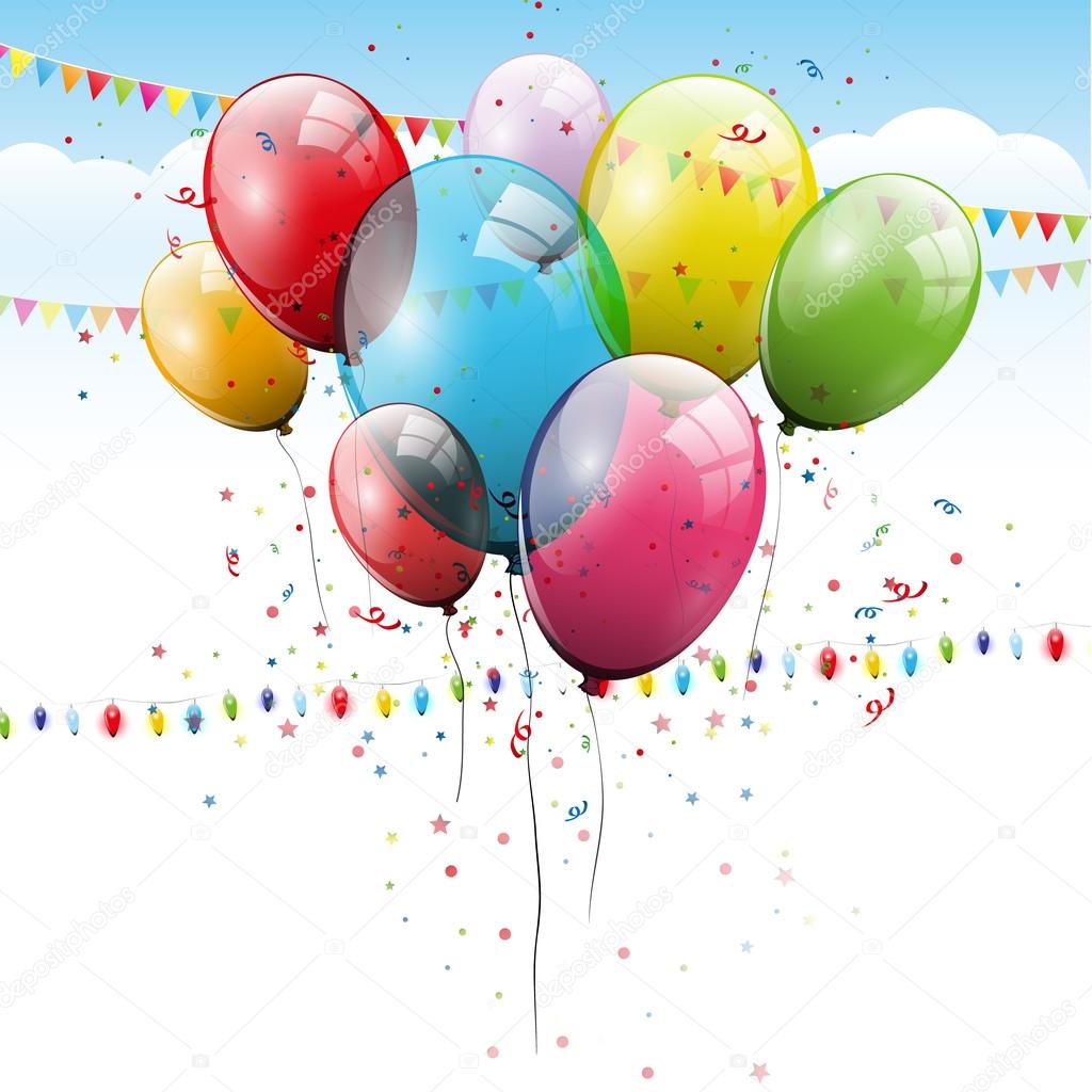 Colorful transparent balloons - birthday background