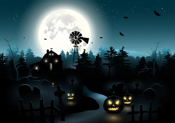 Scary graveyard in the woods — Stock Vector