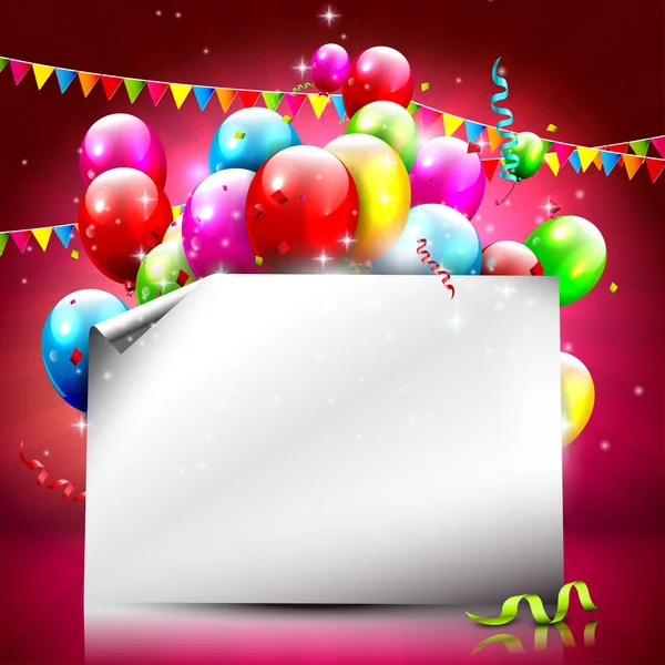 Fondo de cumpleaños colorido con papel vacío — Vector de stock
