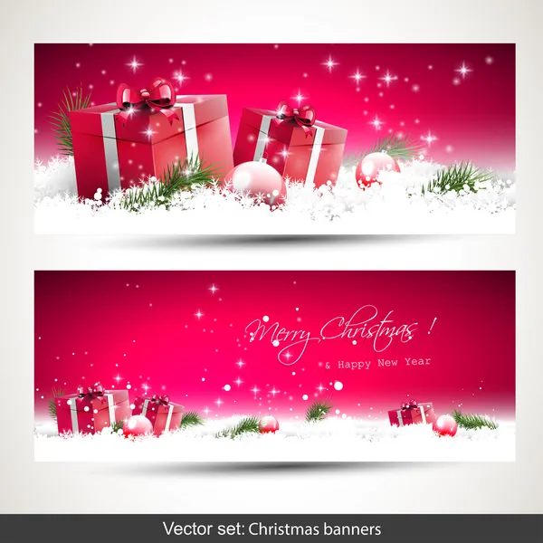 2 つの赤いクリスマスのバナーの設定 — ストックベクタ