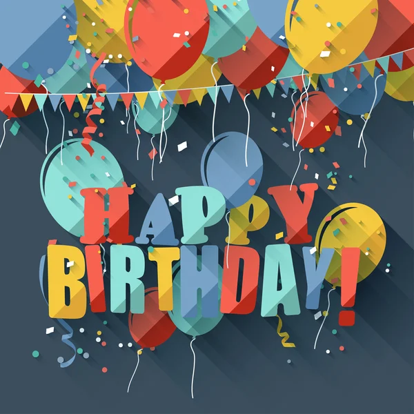 Tarjeta de felicitación de cumpleaños plana — Vector de stock